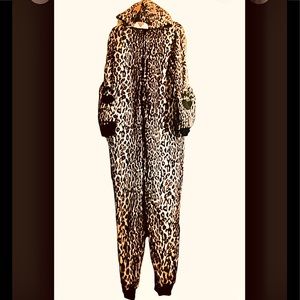 LEOPARD PRINT 1PC. HOODIE PAJAMAS PAW PRINT LEOPARD FACE HOOD ~ WOMENS S TEENS L